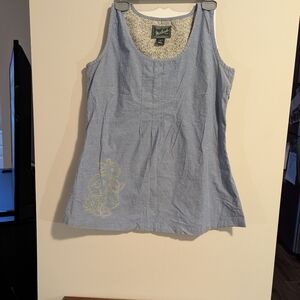 Woolrich. Women's Blue Sleeveless Tank Top. Zipper Left Side Seam For Snug Fit.